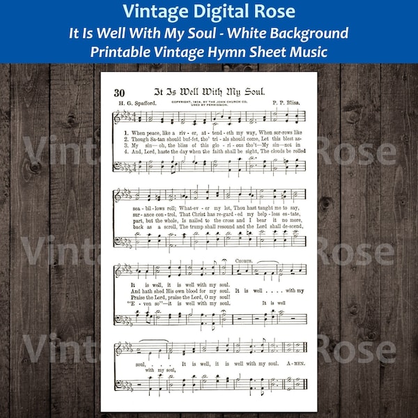 It Is Well With My Soul White Background Printable Vintage Hymn Sheet Music