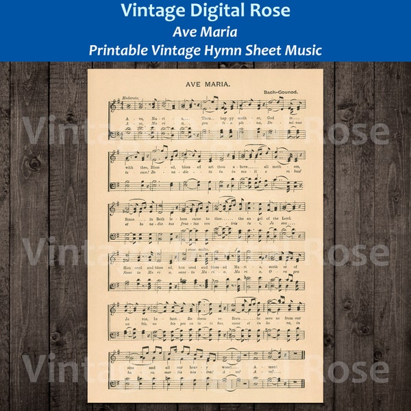 Ave Maria Printable Vintage Hymn Sheet Music
