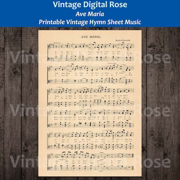 Ave Maria Printable Vintage Hymn Sheet Music