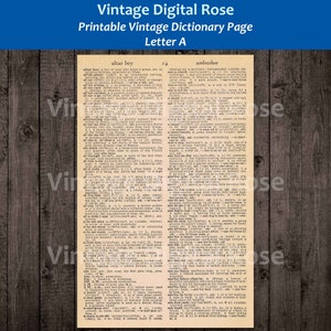 Letter A Vintage Printable Dictionary Page