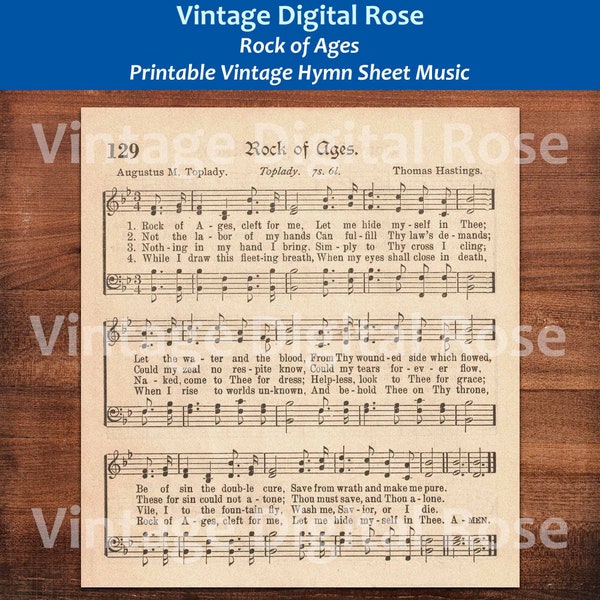 Rock of Ages Vintage Hymn Sheet Music