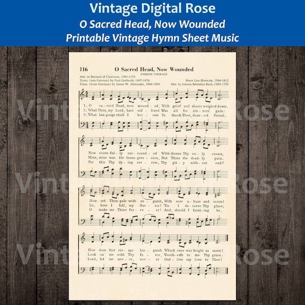 O Sacred Head Now Wounded Printable Vintage Hymn Sheet Music