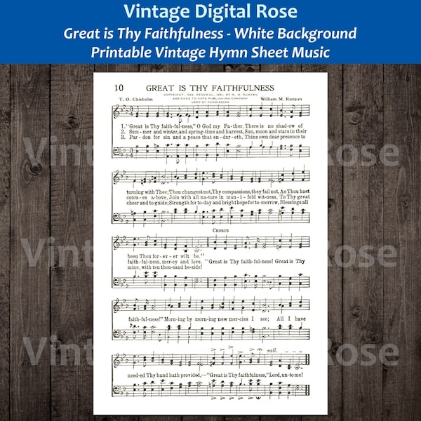 Great is Thy Faithfulness White Background Printable Vintage Hymn Sheet Music