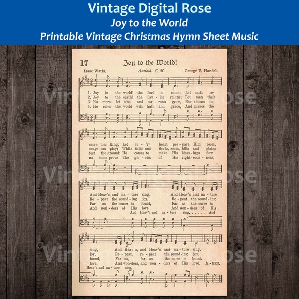 Joy to the World Printable Vintage Christmas Hymn Carol Sheet Music