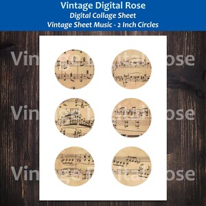 Vintage Sheet Music - Digital Collage Sheet - 2 Inch Circles