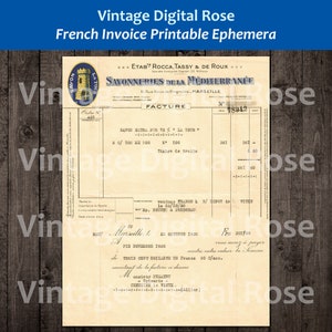Jahrgang Französisch Rechnung 1930 Savonneries de la Mediterranee druckbare Junk Journal Ephemera