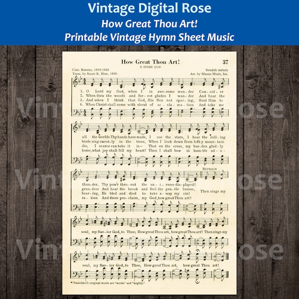 How Great Thou Art Printable Vintage Hymn Sheet Music
