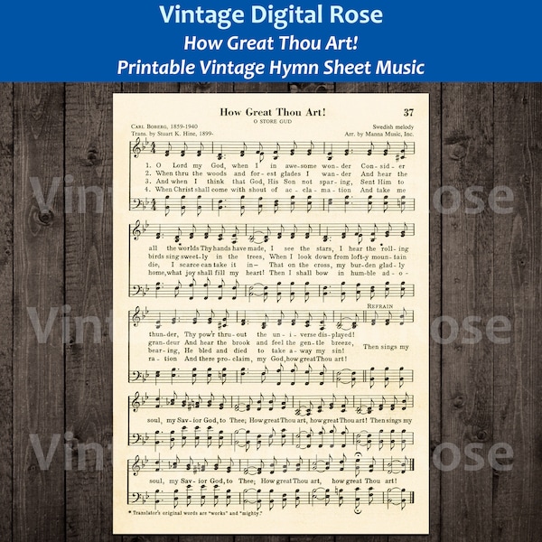 How Great Thou Art Printable Vintage Hymn Sheet Music