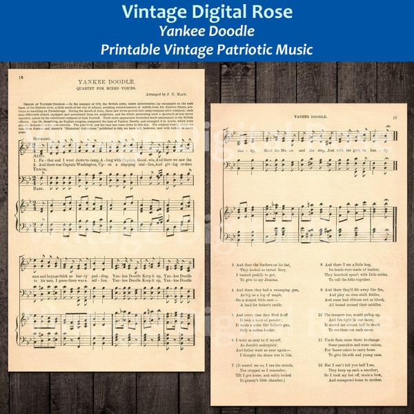 Yankee Doodle Printable Vintage Patriotic Sheet Music