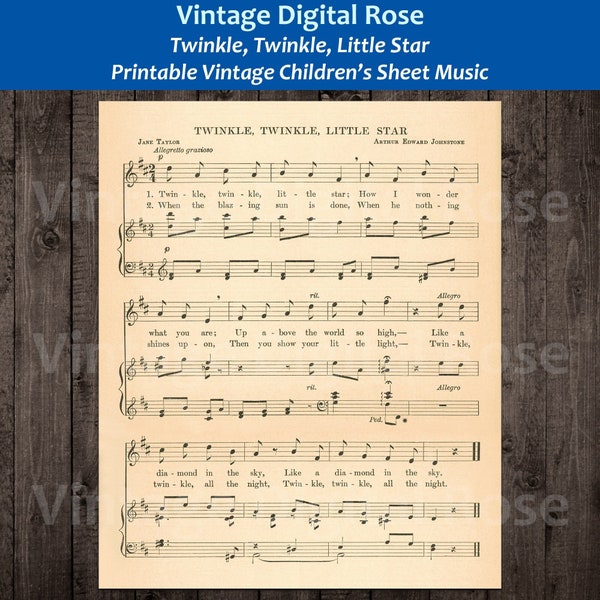 Twinkle Twinkle Little Star Printable Vintage Children's Song Sheet Music