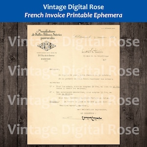 Vintage French Invoice Manufacture de Pailles Rubans Soieries pour modes 1932 Digital Printable Ephemera