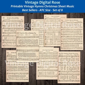 Stampabile Vintage Christmas Hymn Carol Foglio Musica Migliori Venditori Migliori Canzoni di Natale Set di 8 ATC Dimensioni Artista Trading Card Journal Scrapbook