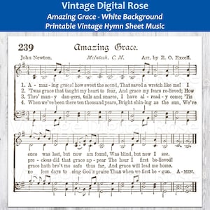 Amazing Grace White Background Printable Vintage Hymn Sheet Music