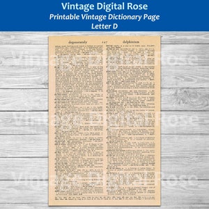 Letter D Vintage Printable Dictionary Page