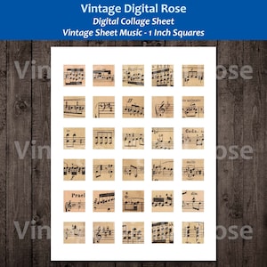 Vintage Sheet Music - Digital Collage Sheet - 1 Inch Squares