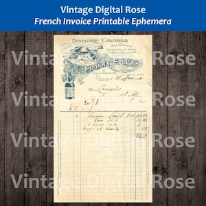 millésime Français Facture Distillerie Coloniale 1924 Distillerie Vins Spiritueux Liqueurs Numérique Imprimable Éphémère
