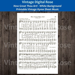 How Great Thou Art White Background Printable Vintage Hymn Sheet Music