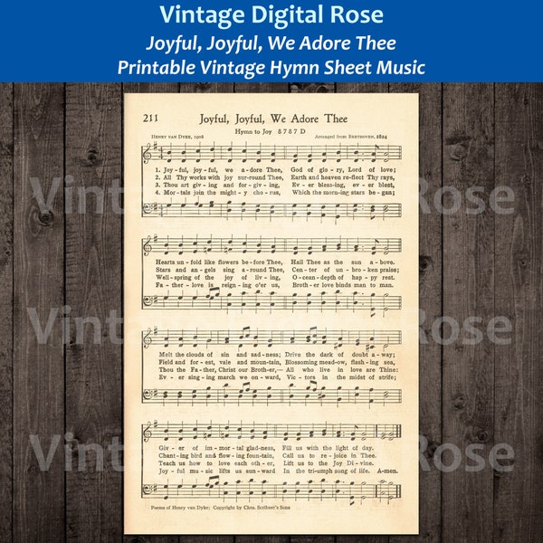 Joyful, Joyful, We Adore Thee Printable Vintage Hymn Sheet Music