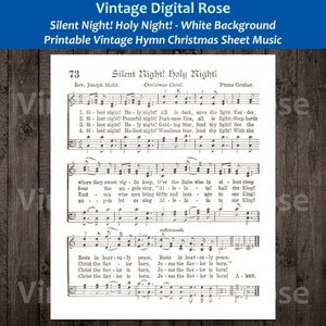 Silent Night! Holy Night! White Background Printable Vintage Christmas Hymn Carol Sheet Music