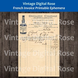 millésime Français Facture Reçu Distillerie Coloniale 1929 Distillerie Vins Spiritueux Liqueurs Numérique Imprimable Éphémère
