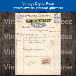 Vintage Französische Rechnung M. Joubert 1961 Digital druckbare Ephemera