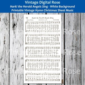 Hark! the Herald Angels Sing White Background Printable Vintage Christmas Hymn Carol Sheet Music