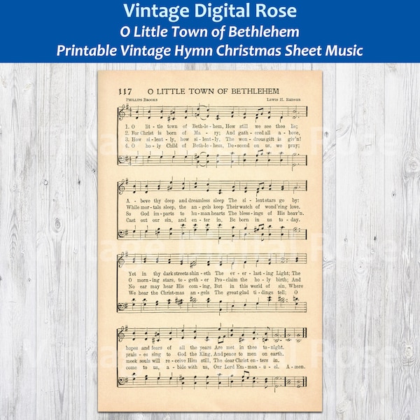 O Little Town of Bethlehem Printable Vintage Christmas Hymn Carol Sheet Music