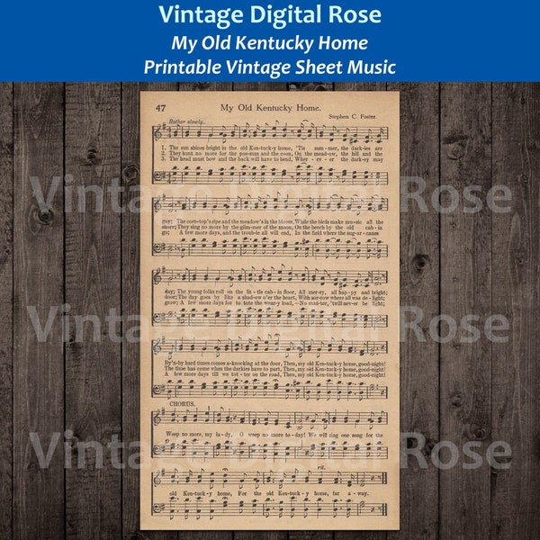 My Old Kentucky Home Stephen C. Foster Printable Vintage Sheet Music