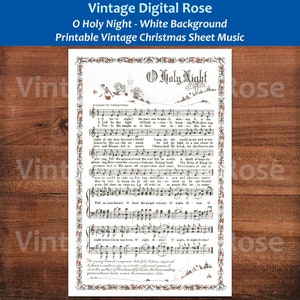 O Heilige Nacht Afdrukbare Vintage Kerst Hymne Carol Bladmuziek Kleur Illustratie Witte Achtergrond