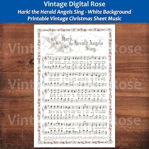 Hark the Herald Angels Sing Printable Vintage Christmas Hymn Carol Nuty Kolorowa ilustracja Białe tło