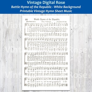 Battle Hymn of the Republic White Background Printable Vintage Hymn Patriotic Sheet Music