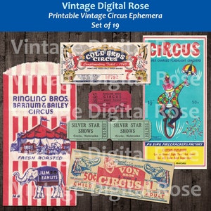 Vintage Circus Ephemera Artifacts Items Ringling Brothers Bros Set of 19 Scrapbook Junk Journal PNG and JPG Formats