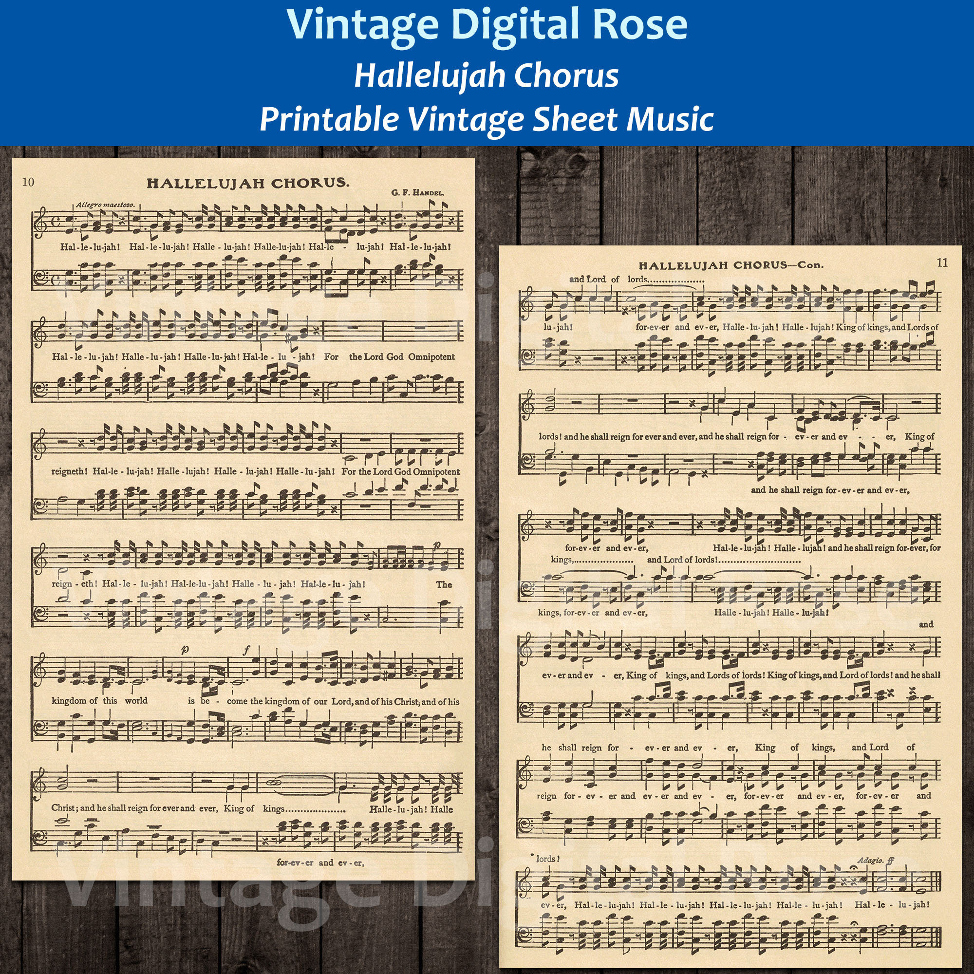 Hallelujah Chorus G. F. Handel's Messiah Printable Vintage Hymn Sheet