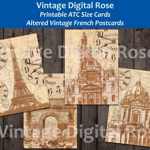 Altered Vintage Parigi Francia Francese Cartoline Stampabile Digitale ATC Dimensione Diario Raccoglitore Carte