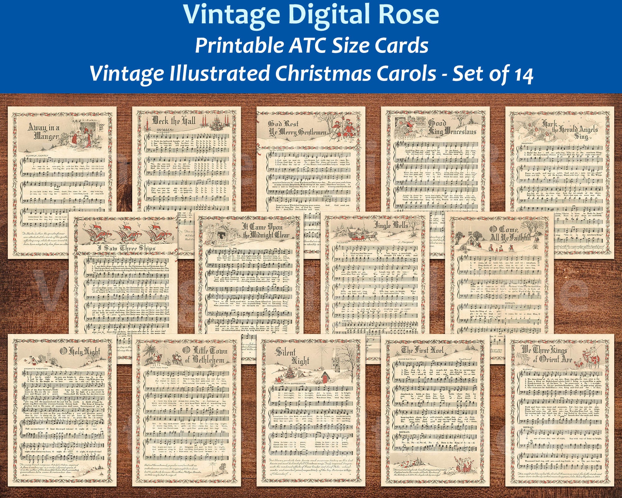 Printable Vintage Christmas Carols Color Illustrations Popular - Etsy
