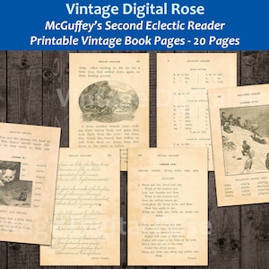 20 Printable McGuffey&#39;s Second Eclectic Reader Vintage Book Pages 1879 Graded Primer Classroom Materials Journaling Collage Supply