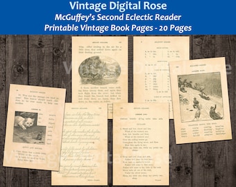 20 Printable McGuffey's Second Eclectic Reader Vintage Book Pages 1879 Graded Primer Classroom Materials Journaling Collage Supply