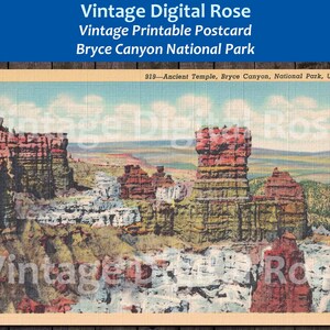 Cartão postal vintage para impressão Parque Nacional Bryce Canyon Templo Antigo Formações Rochosas de Utah