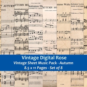 Fall Autumn Vintage Sheet Music Pages - 8 8.5x11 Printable Sheet Music Papers