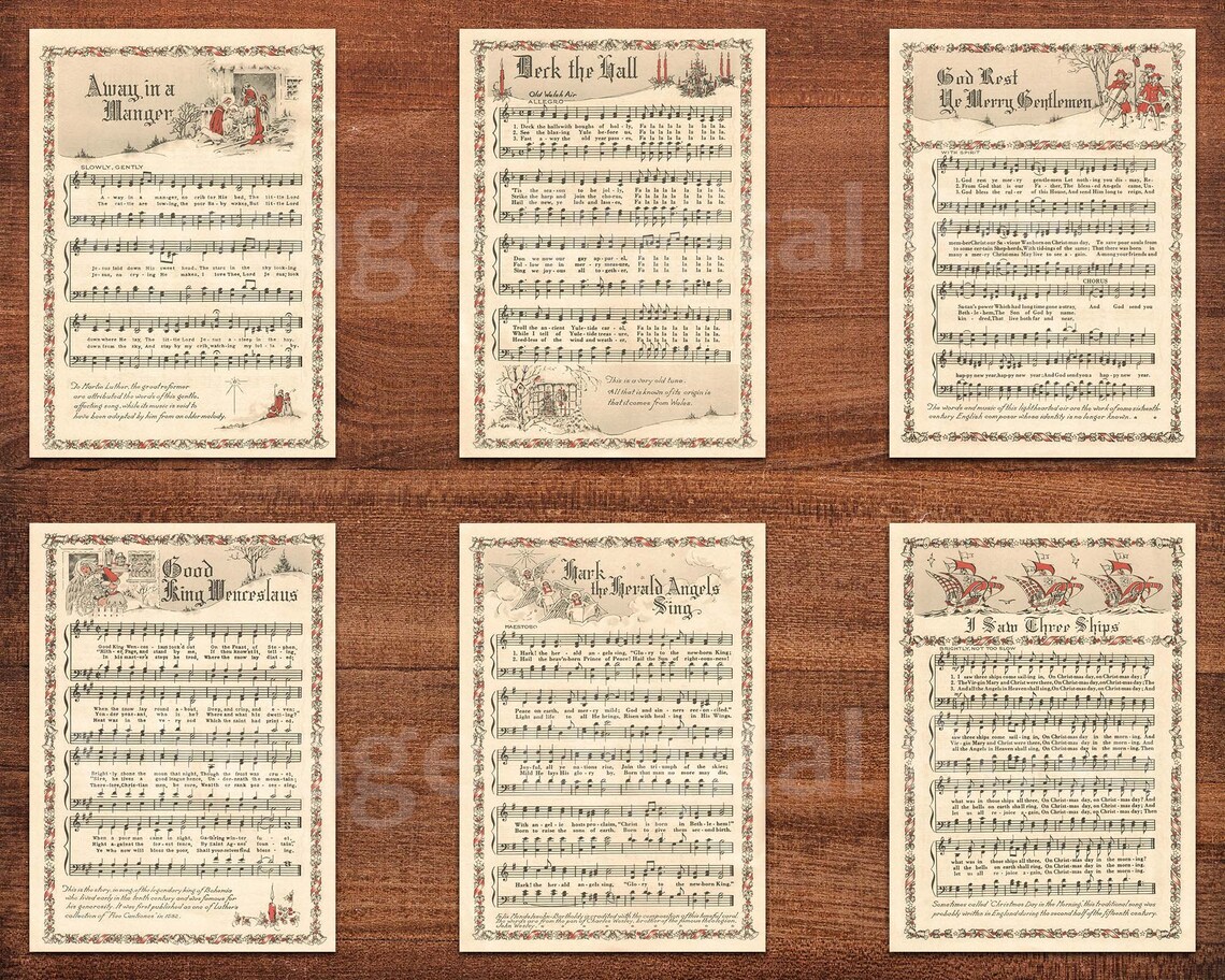 Printable Vintage Christmas Carols Color Illustrations Popular - Etsy