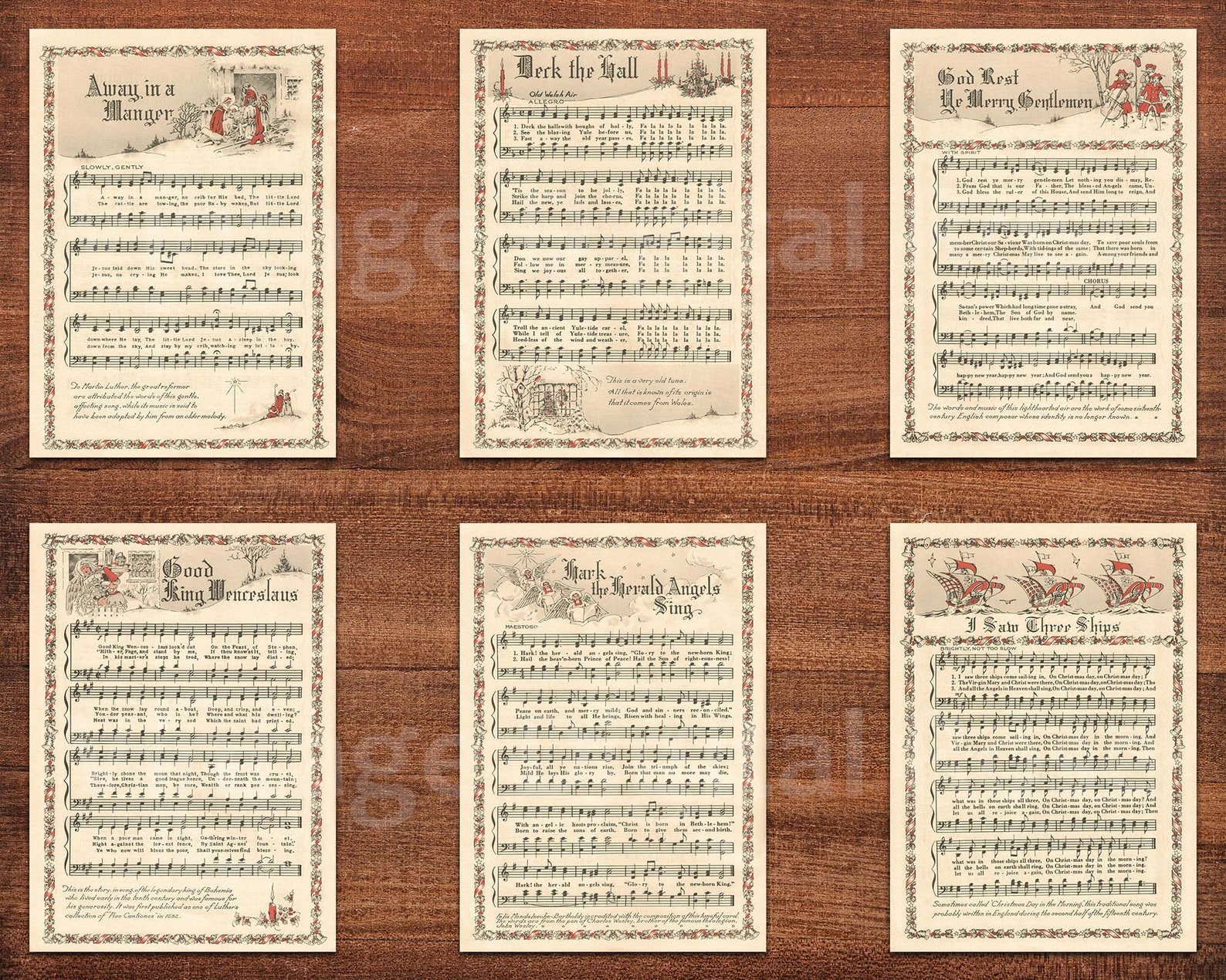 Printable Vintage Christmas Carols Color Illustrations Popular - Etsy