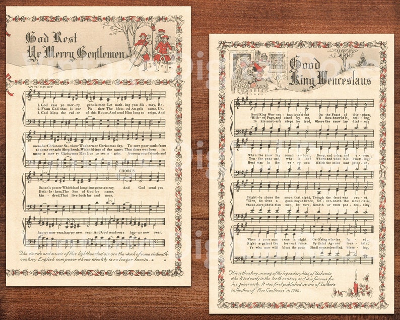 Printable Vintage Christmas Carols Color Illustrations Best - Etsy