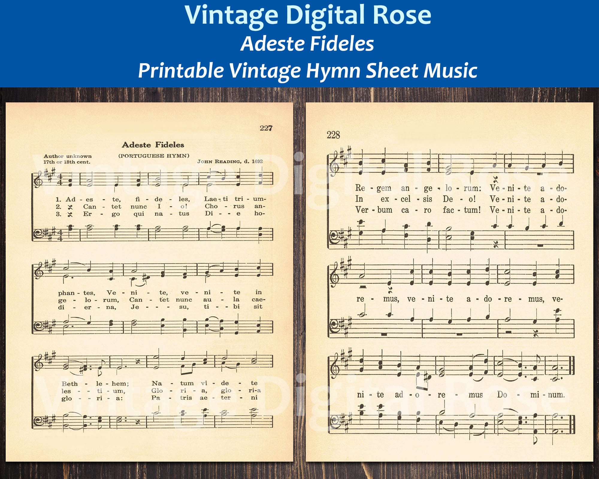 Adeste Fideles Christmas Hymn Latin Language-Only Version Printable Vintage Hymn Sheet Music