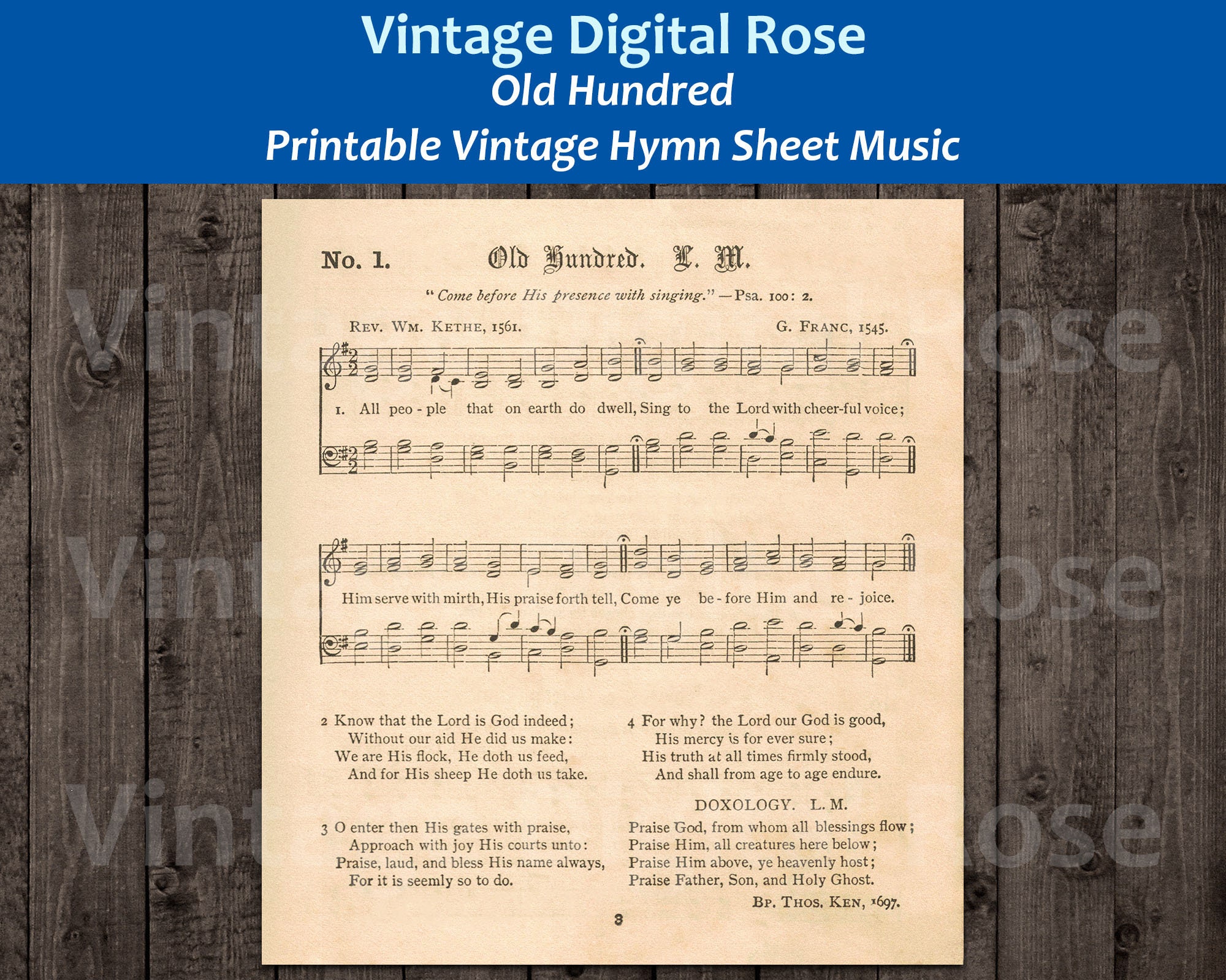 Old Hundred Printable Vintage Gospel Hymn Sheet Music - Etsy