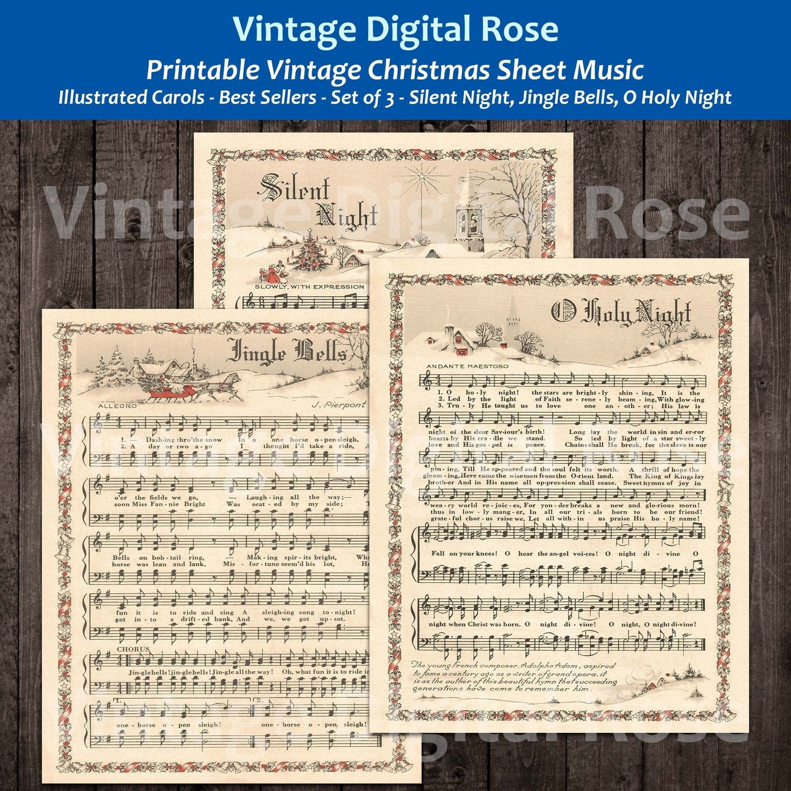 Printable Vintage Christmas Carols Color Illustrations Best - Etsy