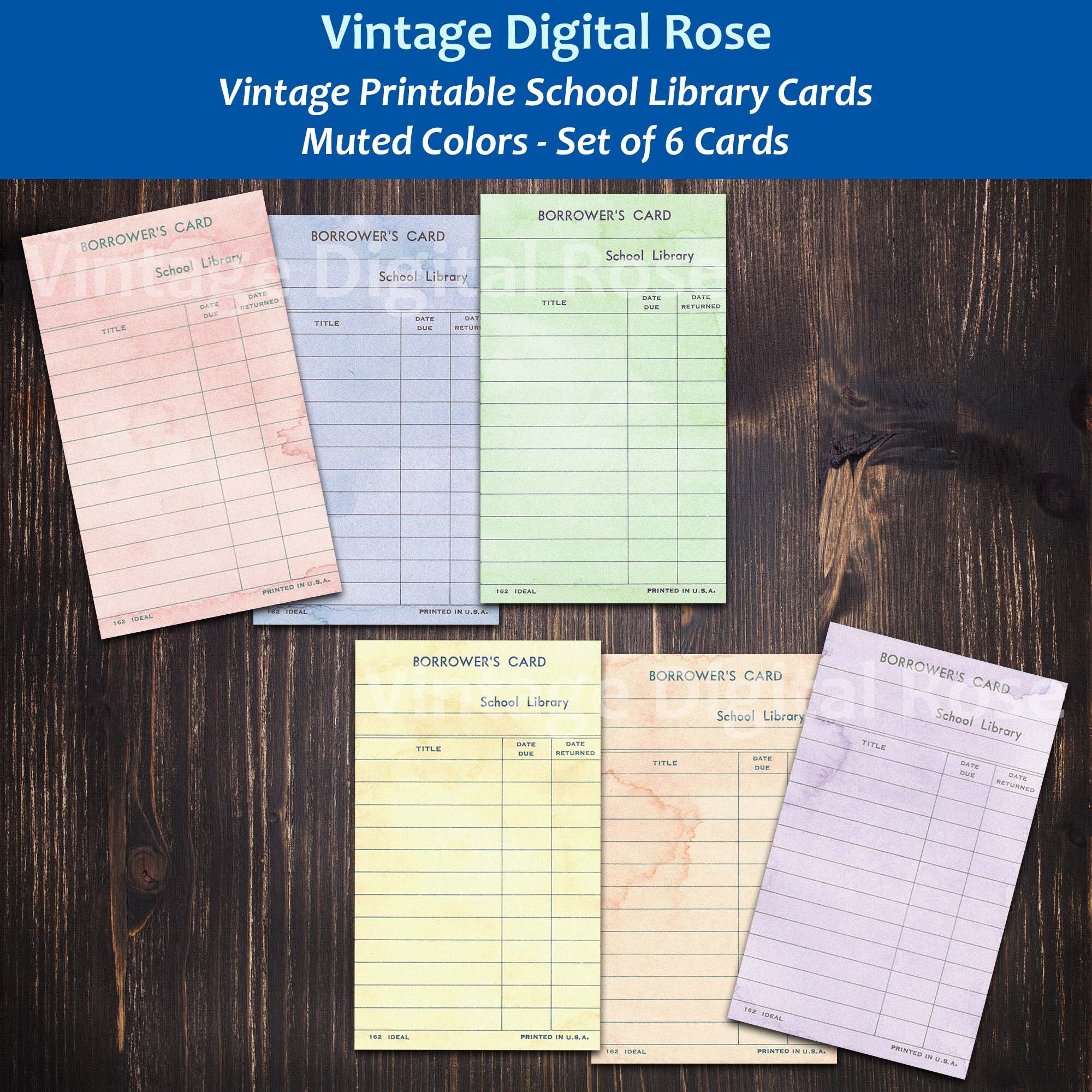 Vintage Printable School Library Cards Muted Pastel Colors Etsy
