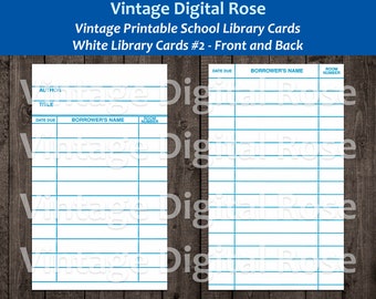 Vintage Printable White School Library Card #2 Front and Back Digital Collage Sheet JPG Format