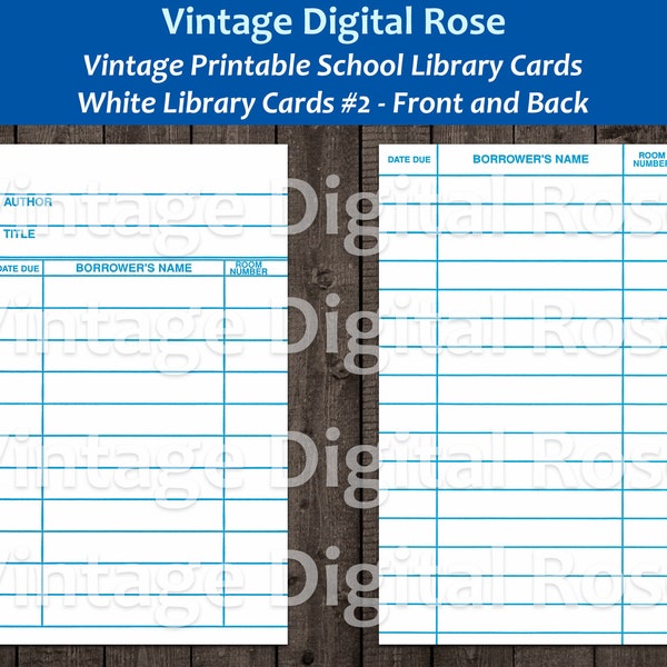 Vintage Printable White School Library Card #2 Front and Back Digital Collage Sheet JPG Format