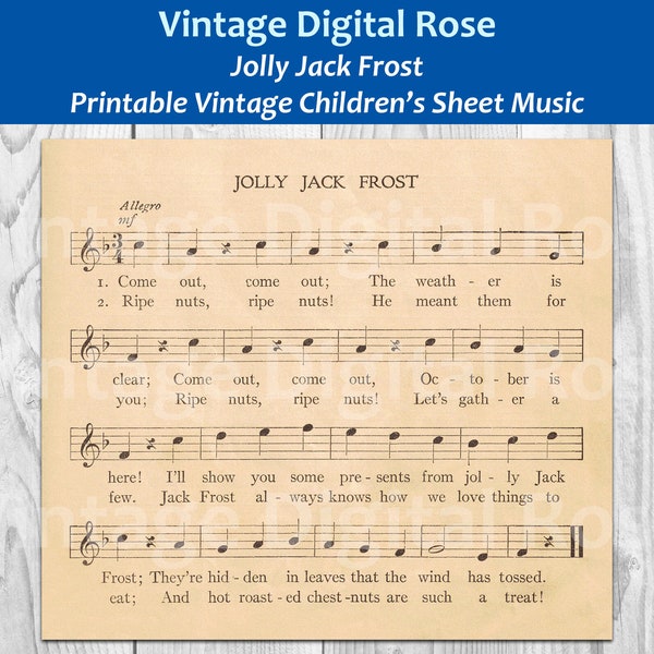 Jolly Jack Frost Printable Vintage Children's Christmas Wintertime Sheet Music