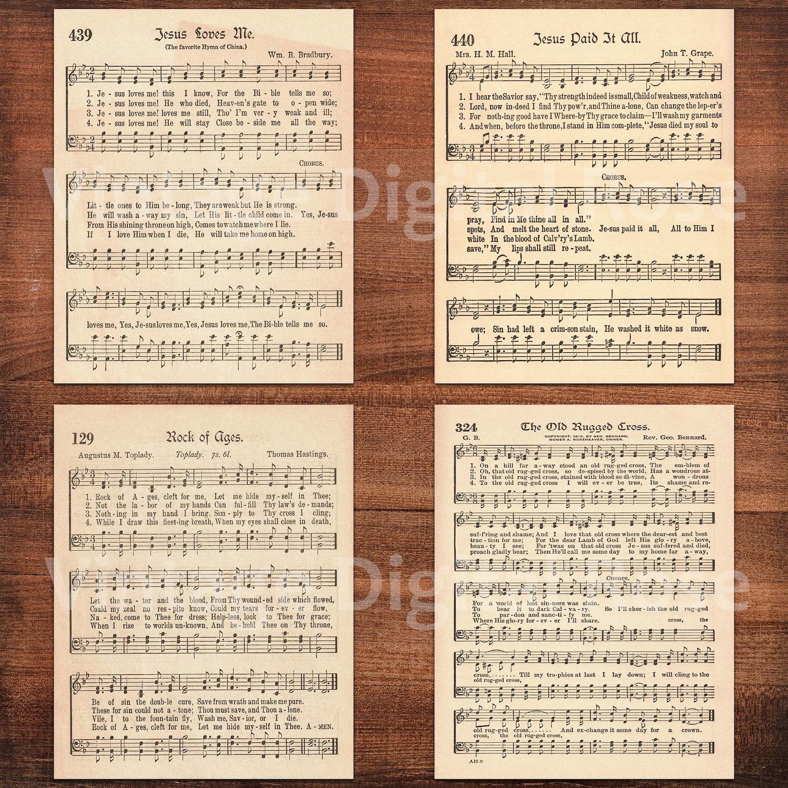 Printable Vintage Hymns Set of 8 Sheet Music Best Sellers Top Songs Set ...